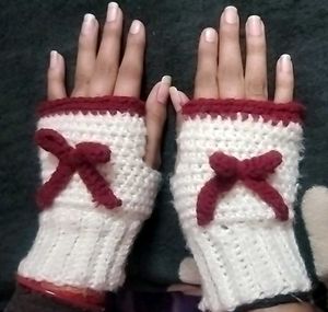 Handmade Crochet Bow Wrist Warmers