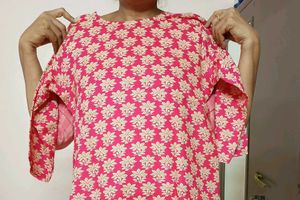 Women Pink Straight Kurta Cotton