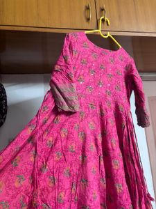 Pink Yoke Worked Anarkali Kurta