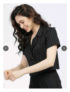 Tokyo talkies Striped Cropped Blazer Top