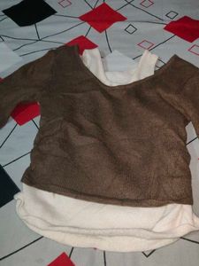 Brown Ribbed Mock Layered Pullover