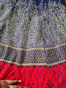 Beautiful Blue + Red Colour Gown With Stone Work
