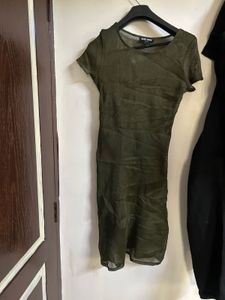 Olive Green Mesh Dress