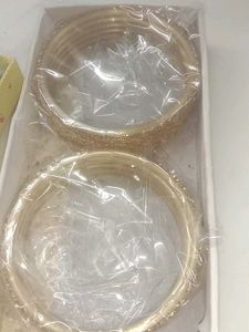 Elegant Golden Bangles Set wid Sparkling Stonework