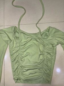 Green Long Sleeve Crop Top