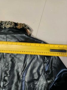 Black Faux Leather Stylish Jacket Fir Collor XL