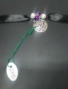 Ribbon Choker Necklace With Wire Wrapped Pendant