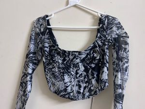 ✨ Black & White Abstract Mesh Corset Top
