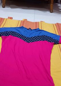 Beautiful Blue And Pink Color Fall Shoulder Top