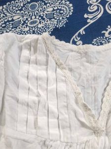 White Cotton V-Neck Peasant Top