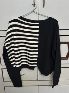 Black &amp; White Striped Cropped Sweater