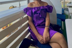 Purple Off-Shoulder Ruffle Dress