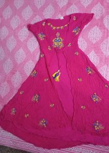 Pink Embroidered frock kurta