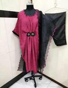 Pink & Black Embellished Kaftan Set