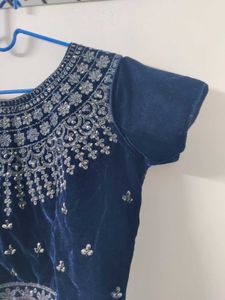 Navy Blue Velvet Embroidered Lehenga Set