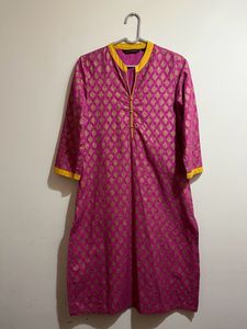 Rangnanch By Pantaloons Pink And Gold Cotton Kurta