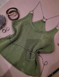 Sage Green Chain Detailed Tank Top