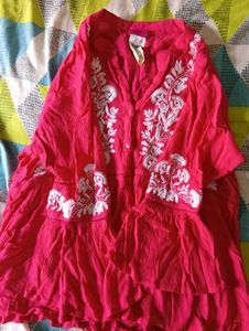 Hot Pink Embroidered Tunic Top