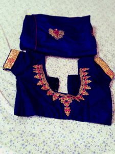 Blue Embroidered  silk Saree