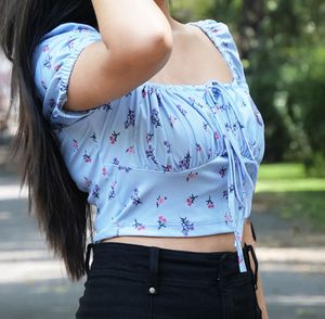 Blue Floral Crop Top