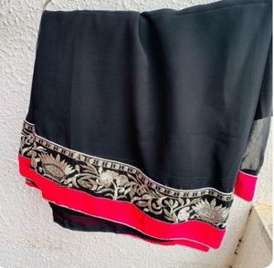Elegant Black &amp; Pink Embroidered Saree