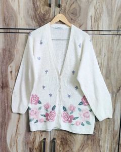 Offwhite Embroidery Work Cardigan Size-42