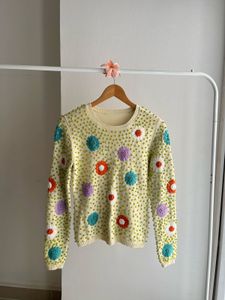 Hand Knit Floral Embroidered Cardigan