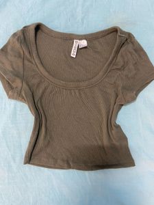 Olive Ribbed Crop Top