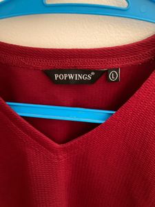 Popwings Red V-Neck Puff Sleeve Top
