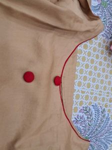 Beige &amp; Red Salwar Kameez Set