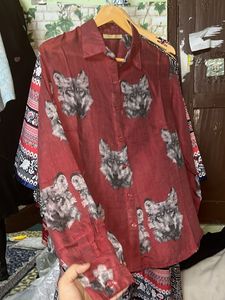 Wolf Print Button-Down Shirt