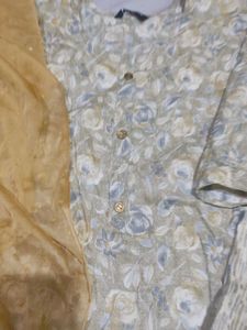 Beautiful Floral Kurta Set With lace  Dupatta