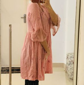 Pink Embroidered A-Line Dress - Bombay Paisley