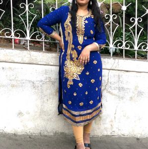 Royal Blue Heavy Stone Work Kurti