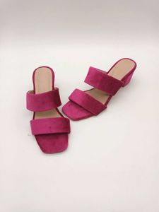 Magenta Velvet Block Heels 2 Inches.