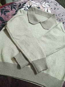 Striped Knit Collared Sweater