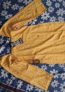 Long Sleeve Yellow Short Kurti With Freebies