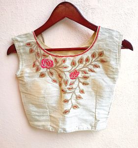 Zari Embroidery Blouse With Red Stone Work