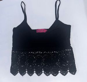 Boohoo Black Lace Trim Cami Top