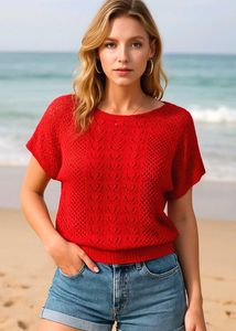 Pinterest Oversized Crochet Red Top D