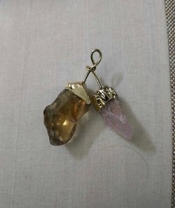 Raw Rose Quartz And Smoky Crystal Pendant Necklace