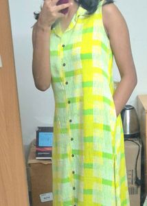 Fusion - Printed Button-Down A-line Dress with Spr