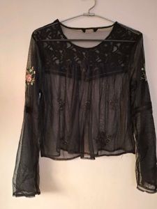 Floral Embroidered Mesh Top