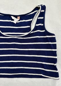 Navy Blue Striped Crop Top