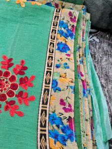 Embroidered Green Saree with out blouse
