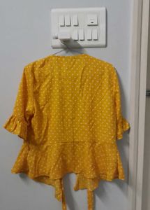 Yellow Polka Dot Wrap Top