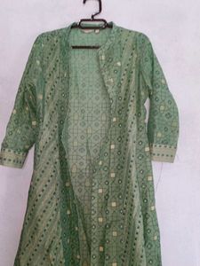 olive Green Printed Kurta Suit Set