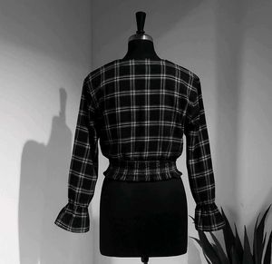 Plaid Top with Ruffle Sleeves