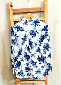Blue Floral Print Cotton Shirt Size-42-44