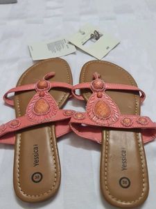 Combo-Coral Beaded Flip Flops With H.M Earning